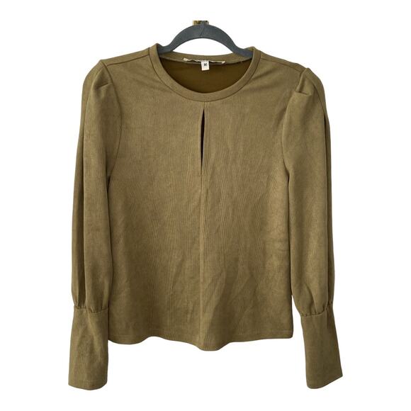 Walter Baker Puff Sleeve Keyhole Crew Neck Aliva Top Solid Tan Size Medium - Picture 1 of 6